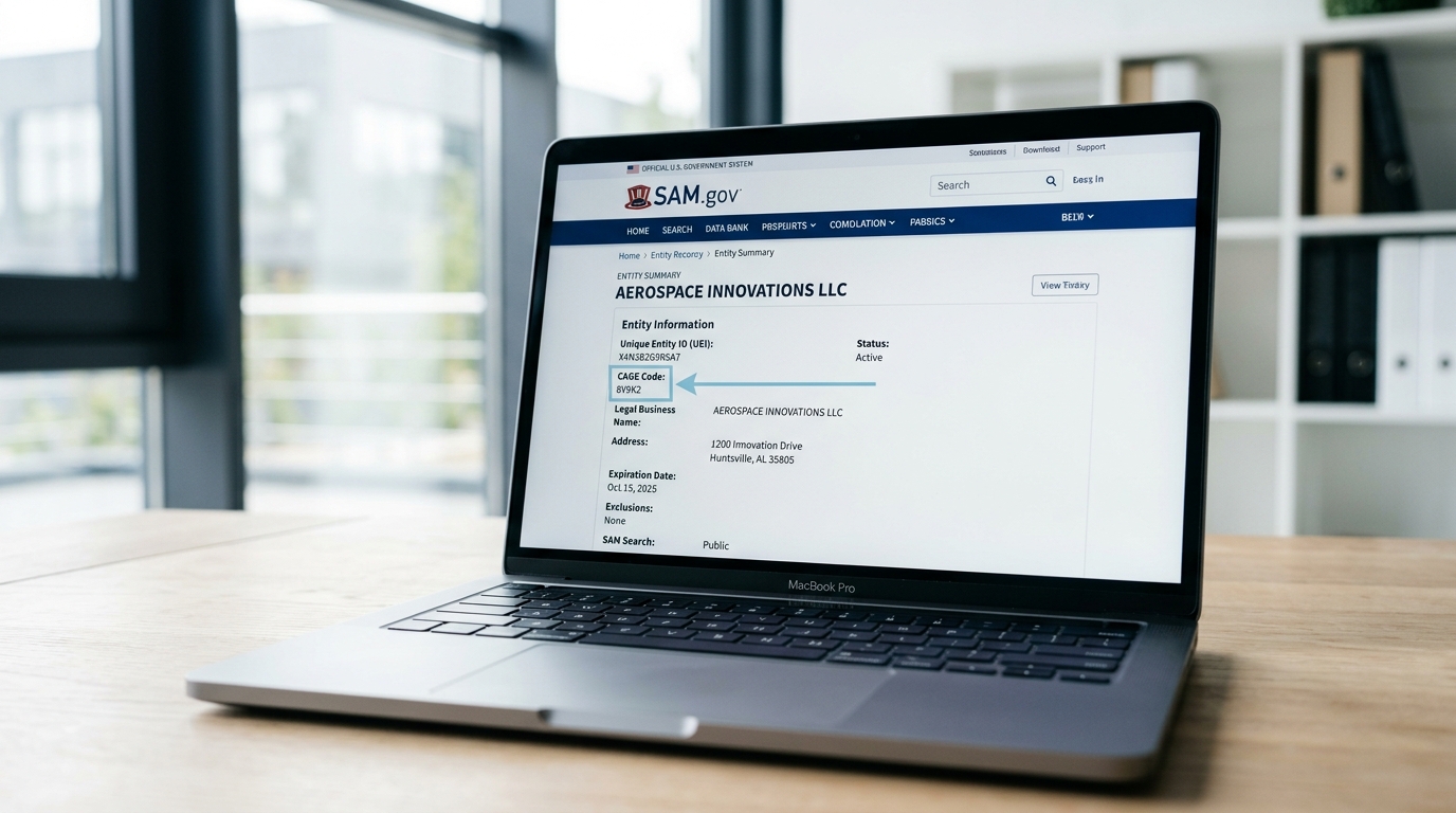 SAM-gov-entity-record-CAGE-code-location-laptop-screen-desk