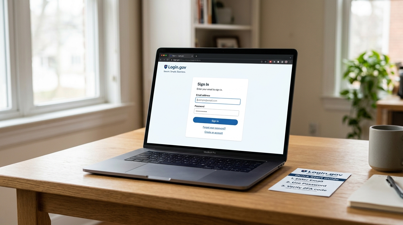 Login-gov-account-setup-SAM-gov-vendor-access-laptop-screen
