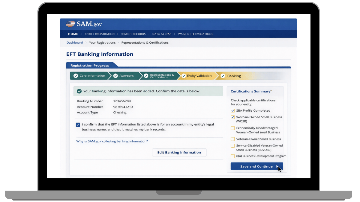 SAM-gov-EFT-banking-entry-form-routing-number-account-number-account-type-fields