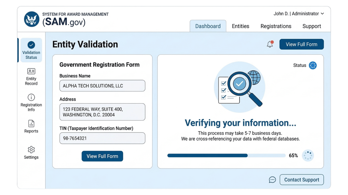 SAM-gov-entity-validation-process-screen-pending-status-legal-name-address-verification