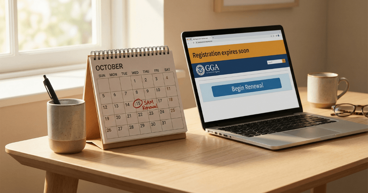 Desk-calendar-renewal-reminder-date-circled-laptop-SAM-gov-registration-renewal-portal