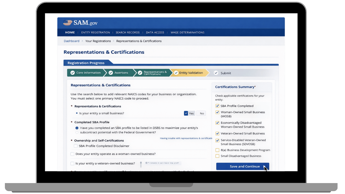 SAM-gov-representations-certifications-section-compliance-checkboxes-small-business-size-standard
