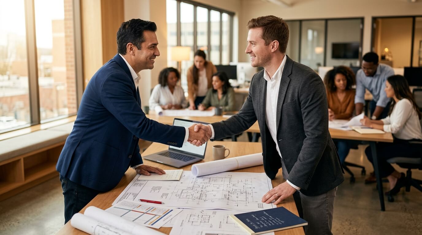 Prime contractor and subcontractor team collaborating on a government project