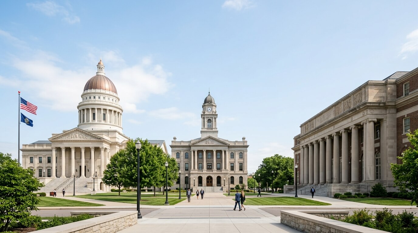 State capitol, city hall, and university buildings representing the state, local, and education (SLED) government contracting market